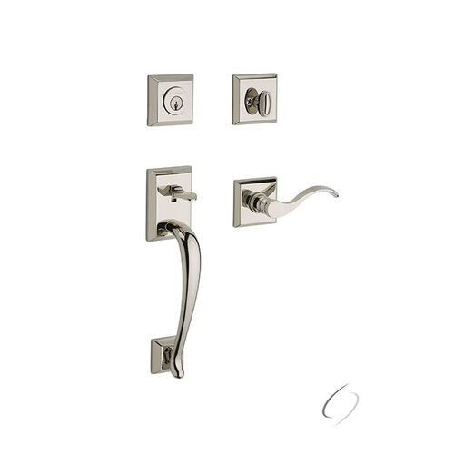 Single Cylinder Napa Handleset Right Hand Curve Lever and Traditional Square Rose with 6AL Latch and Dual Strike Lifetime Bright Nickel Finish - 141 Finish Replaced by 055 *