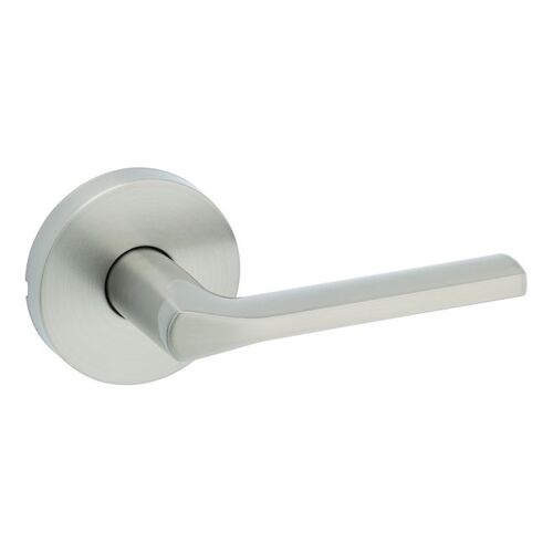 Lisbon Lever with Round Rose Passage Door Lock with 6AL Latch and RCS Strike Satin Nickel Finish