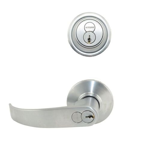 S200 Series Interconnected Entry Double Locking Full Size Neptune Lever C Keyway with 16-481 Latch 10-109 Strike Satin Chrome Finish