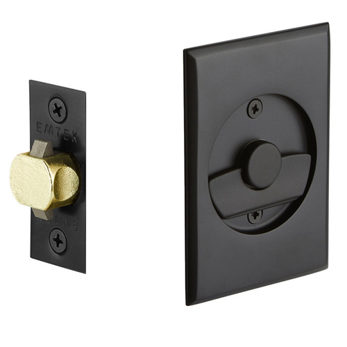 Emtek 2015US19 Rectangular Privacy Pocket Door Tubular Lock with Privacy Strike Plate and Dust Box Flat Black Finish