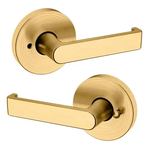 Preconfigured 5105 Lever with 5146 Rose Privacy Lock with 2-3/8" Backset and Full Lip Strike Lifetime Satin Brass Finish