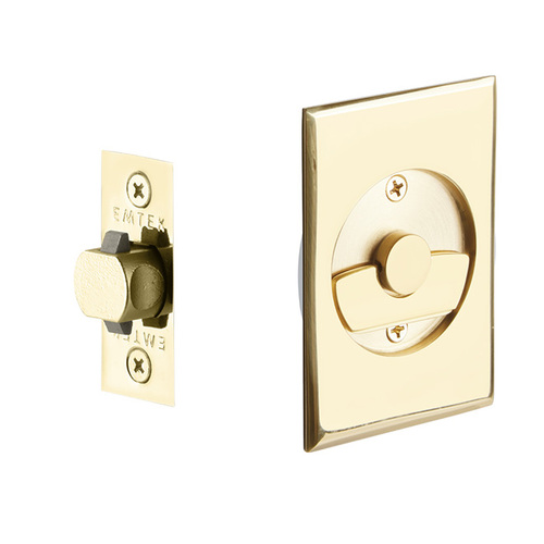 Rectangular Privacy Pocket Door Tubular Lock with Privacy Strike Plate and Dust Box Polished Brass Lifetime Finish