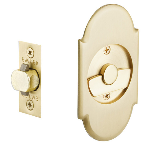 #8 Privacy Pocket Door Tubular Lock with Privacy Strike Plate and Dust Box Satin Brass Finish