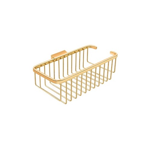 10" Rectangular Wire Basket, w/ Shampoo Shelf, Solid Brass