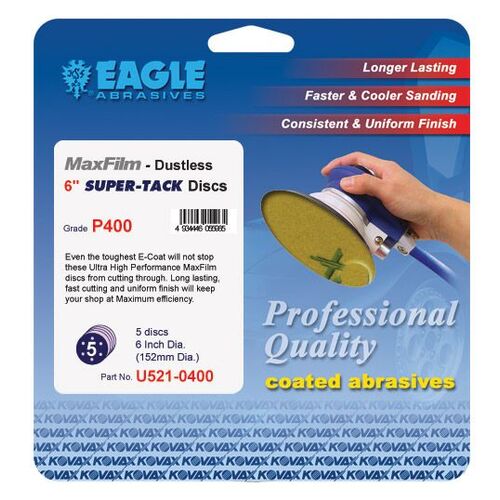 Eagle Abrasives U5210400 U521-0400 High Performance Sanding Disc, 6 in, 7 Holes, 400 Grit, Job-Pak