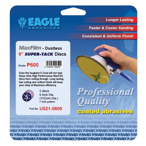 Eagle Abrasives U5210600 U521-0600 High Performance Sanding Disc, 6 in, 7 Holes, 600 Grit, Job-Pak