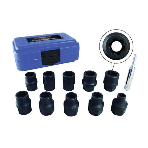 Astro Pneumatic Tool Company 7411M Damaged Fastener 11-Piece Impact Socket Set, Metric, 1/2 in, Flank Drive