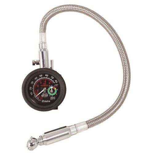 Astro Pneumatic Tool Company 3086 Tire Pressure and Tread Depth Gauge with Hose, 2 in Analog Dial, 5 to 80 psi Range