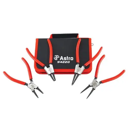 4-Piece Snap Ring Plier Set, 0.05 in, Hardened Chrome Vanadium Black and Polished