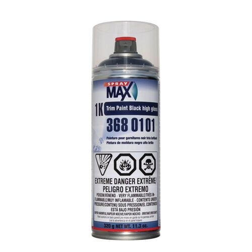 SprayMax, Peter Kwansy, Inc 3680102 1K Trim Paint, 10.5 oz Aerosol Can, Satin Black, Liquid, 5.4 sq-ft Coverage