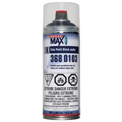 SprayMax, Peter Kwansy, Inc 3680103 1K Trim Paint, 10.5 oz Aerosol Can, Matt Black, Liquid, 5.4 sq-ft Coverage