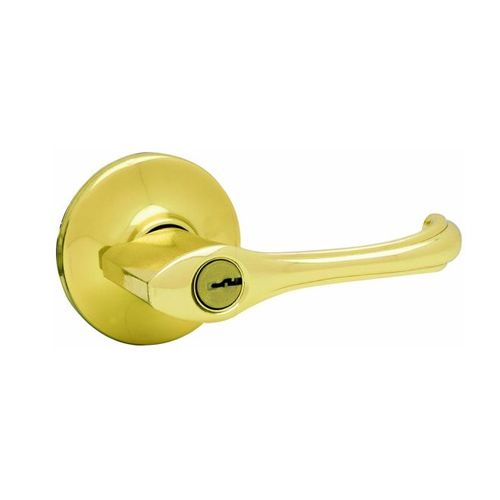 Alfini Entry Door Lock with New Chassis and Kwikset Keyway with 6 Way Adjustable Latch and Round Corner Strike Bright Brass Finish