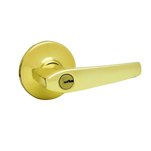 Kim Entry Door Lock with Kwikset Keyway with 6 Way Adjustable Latch and Round Corner Strike Bright Brass Finish