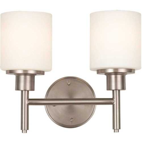 Aubrey 2-Light Satin Nickel Indoor Bath or Vanity Light with Frosted Glass Shades