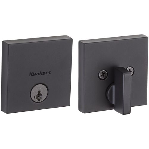 Downtown Square Contemporary Low Profile Single Cylinder SmartKey Deadbolt with 6AL Latch and RCS Strike KA3 Iron Black Finish