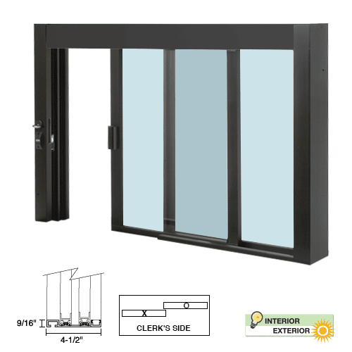 Black Bronze Anodized Standard Size Self-Closing Deluxe Service Window Glazed with Full Bottom Track