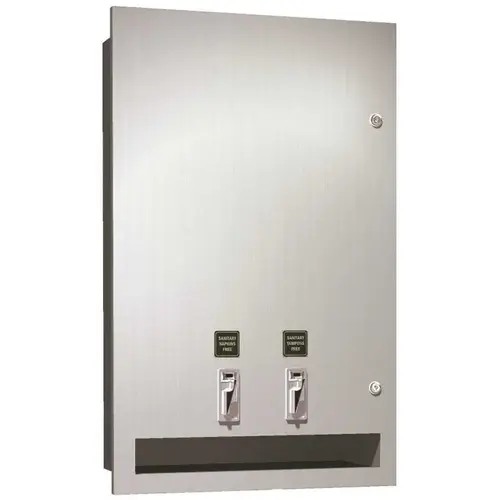 ASI American Specialties, Inc. 10-04684-25 American Specialties Recessed Dual (15) Napkin/(23) Tampon Vendor Dispenser 25c Operation in Stainless Steel Satin