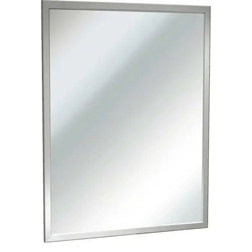 ASI American Specialties, Inc. 10-0600-1836 18 in. W x 36 in. H Rectangular Framed Inter-Lok Angle Plate Glass Wall Mount Bathroom Vanity Mirror in Stainless Steel