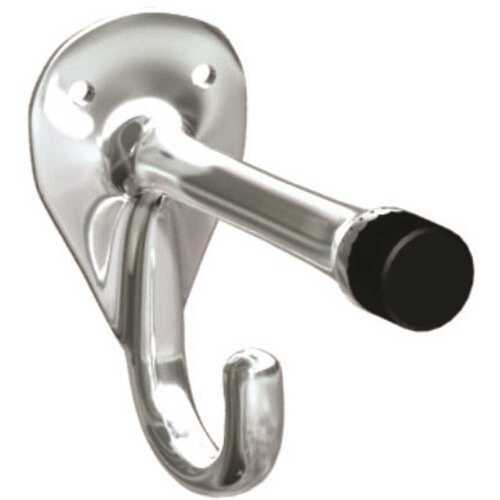 Wall Mounted Coat J-Hook Robe and Bumper in Chrome Plated Brass