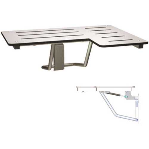 ASI American Specialties, Inc. 10-8206-SC-L Folding Shower Seat Slow Close Gas Struts L-Shaped Left Hand Solid Phenolic in White
