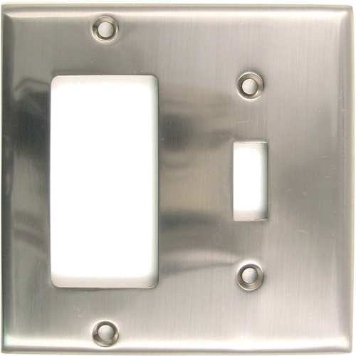 Double Rocker and Toggle Switch Plate Satin Nickel Finish