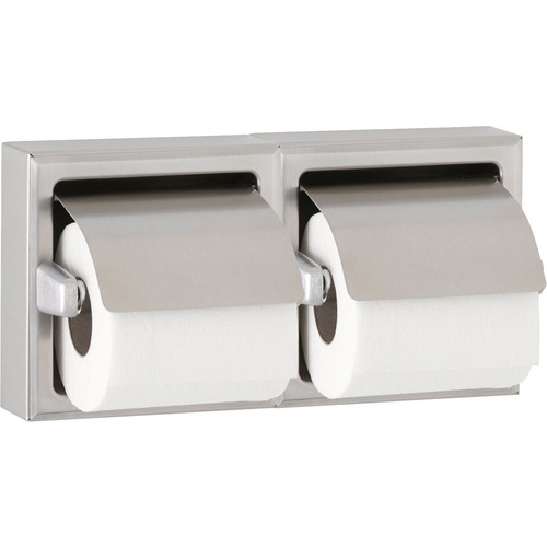 Double Roll Recessed Toilet Tissue Dispenser with Hoods Satin Stainless Steel Finish