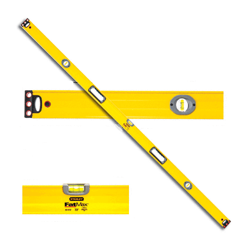 Stanley ST43572 Box Beam Level, 72 in L, 3-Vial, 2-Hang Hole, Non-Magnetic, Aluminum, Black/Yellow