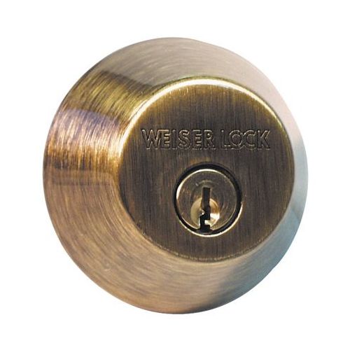 Single Cylinder Deadbolt with Round Corner Adjustable Latch and Round Corner Strike Antique Brass Finish