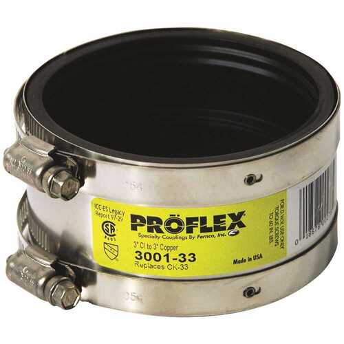 Fernco 110620 PROFLEX SHIELDED COUPLING 3 IN. NO HUB CAST IRON TO 3 IN. COPPER