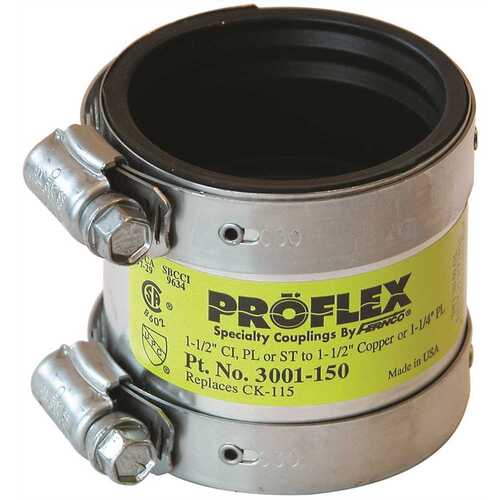 PROFLEX SHIELDED COUPLING 1-1/2 IN. CAST IRON, PLASTIC OR STEEL TO 1-1/2 IN. COPPER