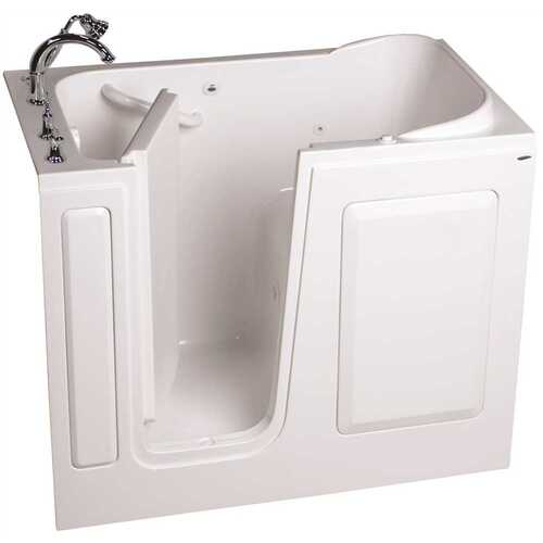 GELCOAT WALK-IN BATH, WHIRLPOOL, LEFT-HAND WITH QUICK DRAIN AND FAUCET, WHITE, 28 IN. X 48 IN