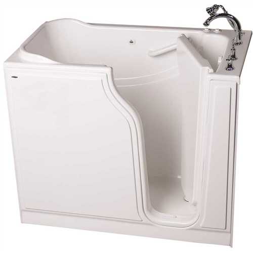 GELCOAT WALK-IN BATH, COMBINATION, RIGHT-HAND WITH QUICK DRAIN AND FAUCET, WHITE, 30 IN. X 52 IN