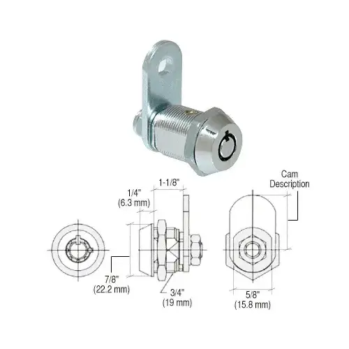 Cam Lock 1-1/8" Convenience Key Chrome
