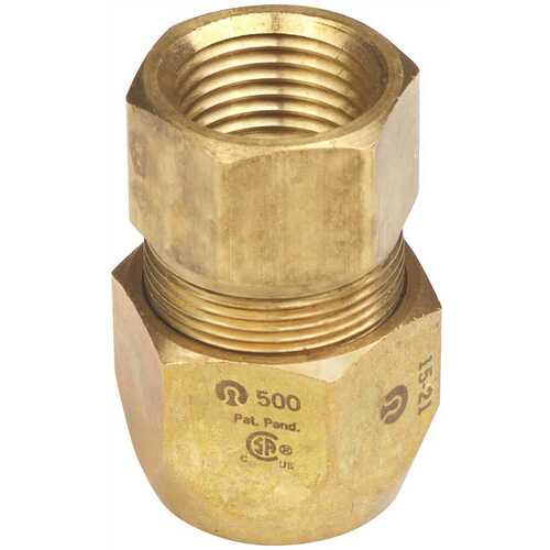 OMEGA FLEX 3554089 TRACPIPE COUNTERSTRIKE AUTOSNAP FEMALE STRAIGHT FITTING, 1/2 IN., BRASS