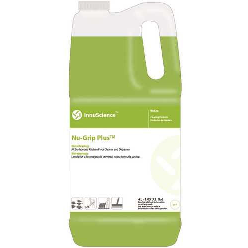 INNUSCIENCE 3570789 NU-GRIP PLUS 4L, ALL SURFACE AND KITCHEN FLOOR CLEANER AND DEGREASER