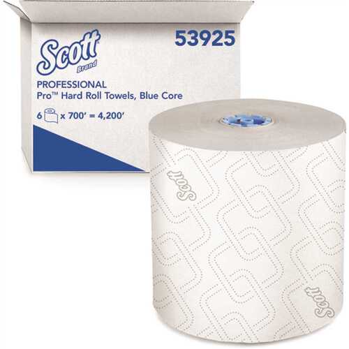 SCOTT 53925 Pro Hard Roll Paper Towels (Blue Core Only), Absorbency Pockets, White, 700ft./Roll, , 4,200ft./Case