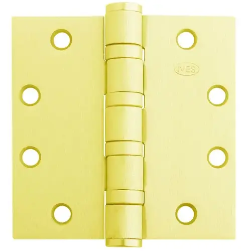 4-1/2" x 4-1/2" Five Knuckle Ball Bearing Standard Weight Hinge Bright Brass Finish