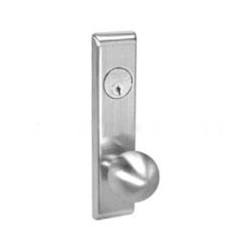 Entry Mortise Lock with Copenhagen Knob and Camden Escutcheon Less Cylinder with 2815 Curved Lip Strike US26D (626) Satin Chrome Finish