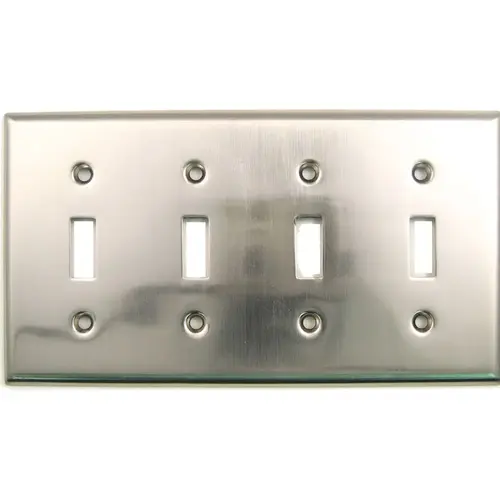 Quadruple Toggle Switch Plate Satin Nickel Finish