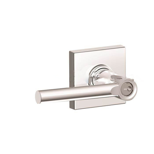 Broadway Lever with Collins Rose Entry Lock with C Keyway, Adjustable Latch, and Radius Strike Bright Chrome Finish