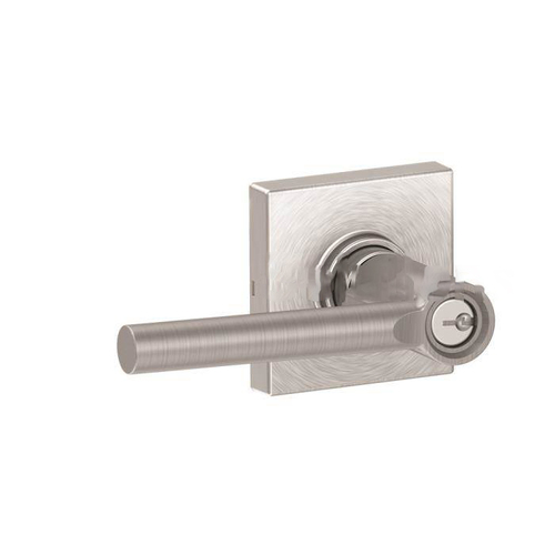 Broadway Lever with Collins Rose Entry Lock with C Keyway, Adjustable Latch, and Radius Strike Satin Chrome Finish