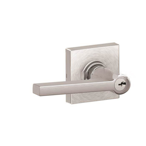 Entry Lock Solstice Lever with Collins Rose Satin Chrome Finish with C Keyway, Adjustable Latch and Radius Strike