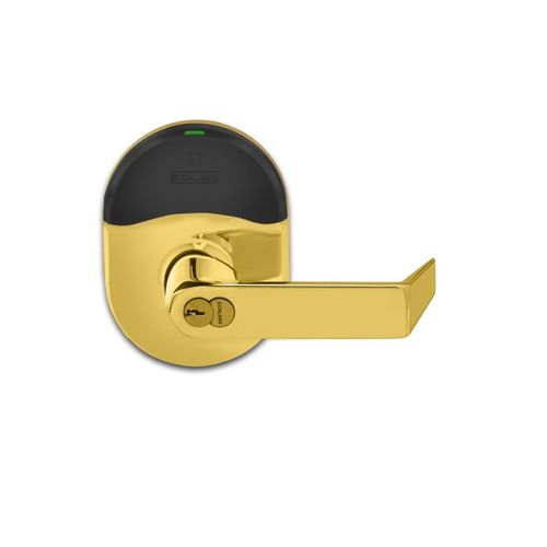 NDE Series Wireless Cylindrical Vandlgard Storeroom Lock Large Format Less Core Rhodes Lever Bright Brass Finish