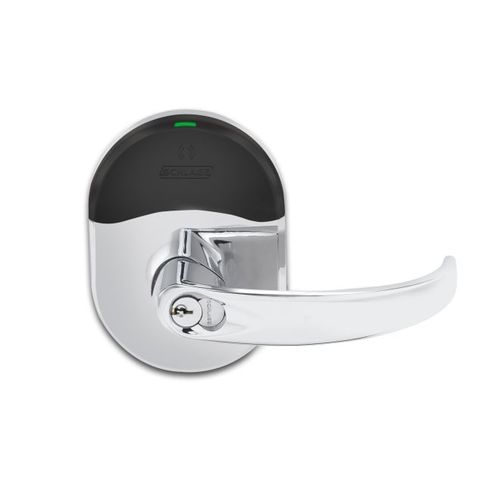 NDE Series Wireless Cylindrical Vandlgard Storeroom Lock Large Format Less Core Sparta Lever Bright Chrome Finish