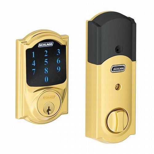 Camelot Electronic Touchscreen Deadbolt C Keyway with 12344 Latch and 10116 Strike Bright Brass Finish