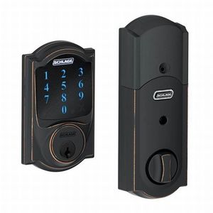 Schlage BE469NX Camelot Electronic Touchscreen Deadbolt C Keyway with 12344 Latch 10116 Strike Bright Brass Finish