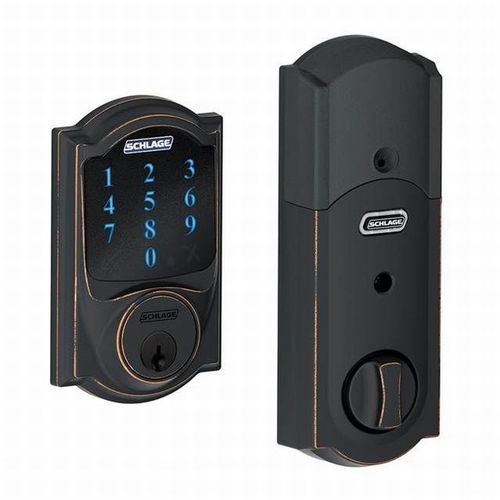 Camelot Electronic Touchscreen Deadbolt C Keyway with 12344 Latch and 10116 Strike Aged Bronze Finish