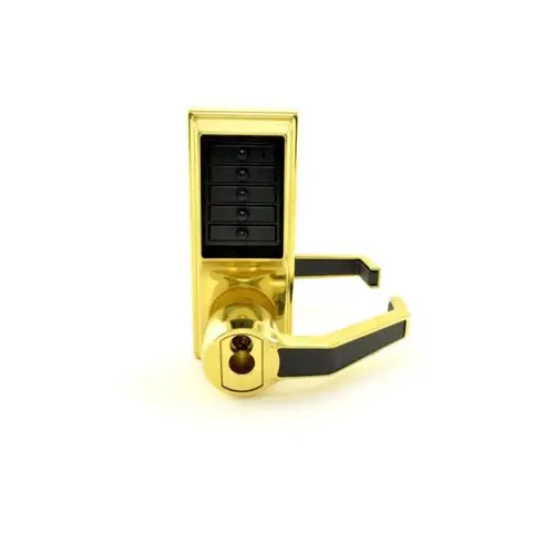 Right Hand Mechanical Pushbutton Lever Lock with Key Override, Schlage Prep and 2-3/4" Backset Bright Brass Finish