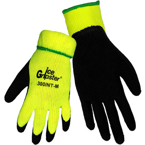 300INT Black/Yellow Small Acrylic/Terry Cloth Cold Condition Gloves - Rubber Coating - Terry Insulation