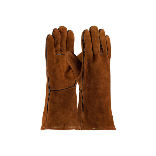 Brown Large Split Cowhide Leather Welding Glove - Wing Thumb - 13.5" Length